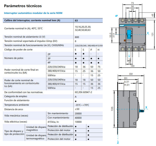 Interruptor Automático Moldado CHINT NXM-63E/4300B 4P 40 A 15 kA – Código 07212410040CH