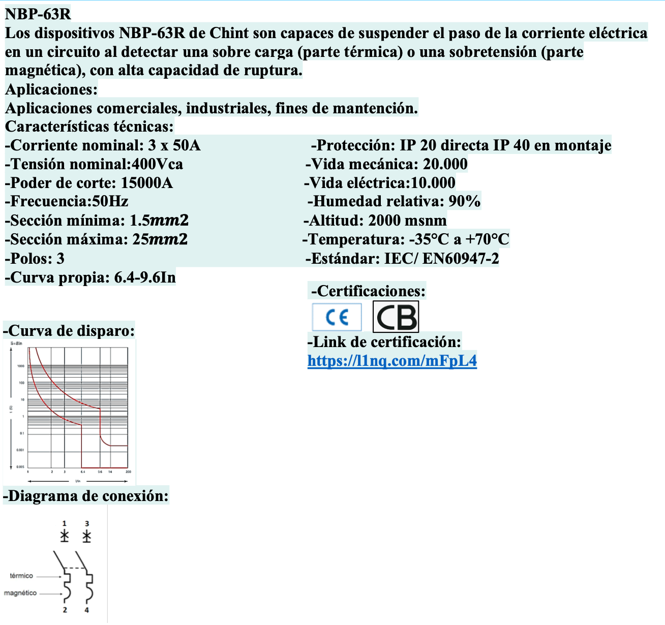 Interruptor Termomagnético CHINT NBP-63R 3P 50 A 15 kA – Código 07030350CH