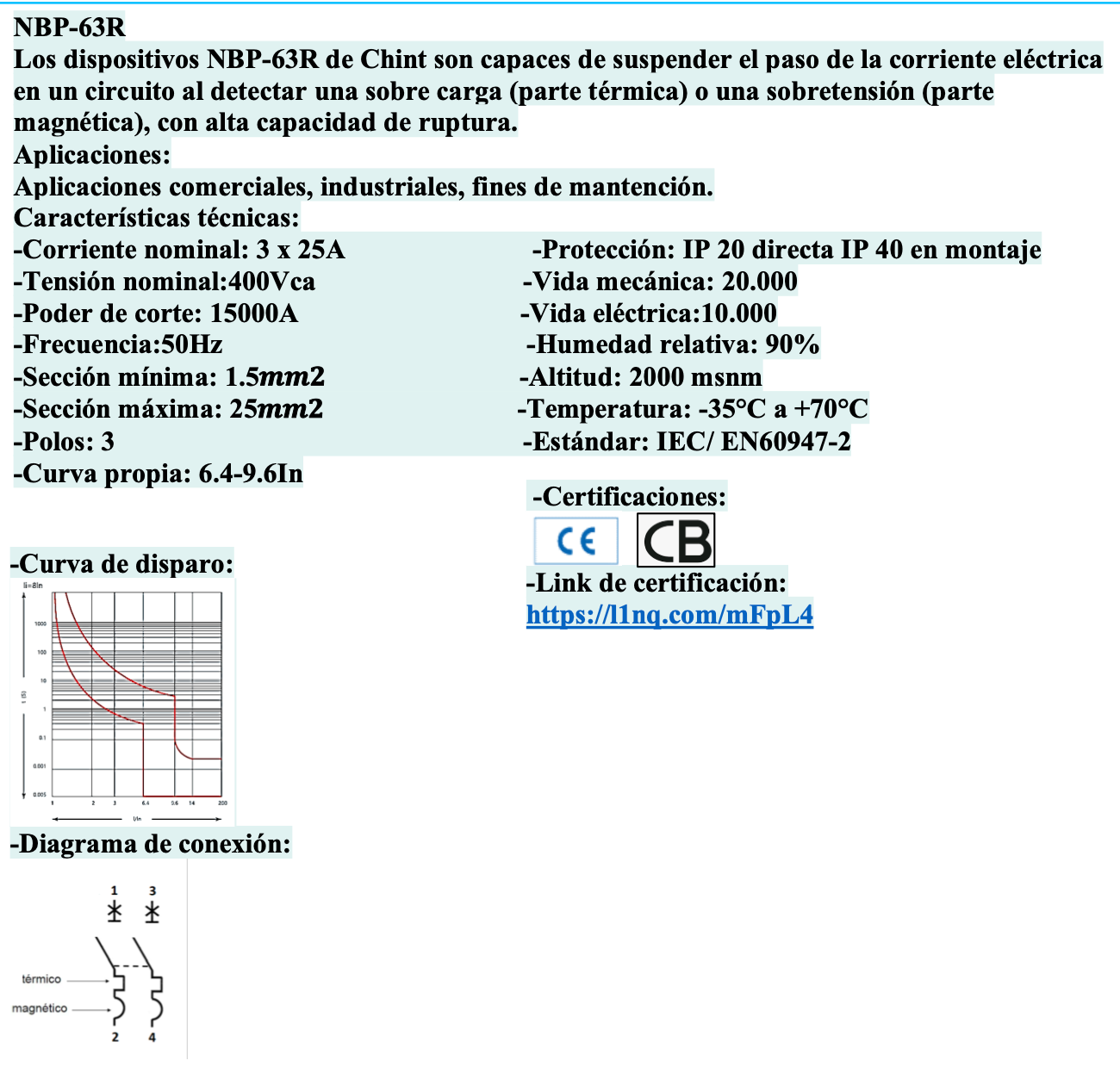 Interruptor Termomagnético CHINT NBP-63R 3P 25 A 15 kA – Código 07030325CH