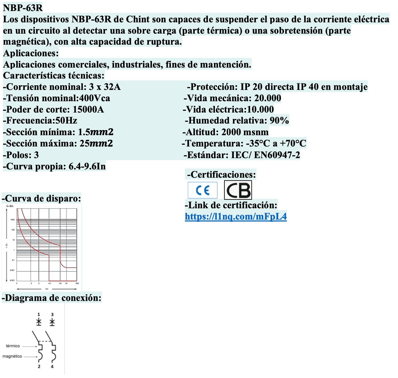 Interruptor Termomagnético CHINT NBP-63R 3P 32 A 15 kA – Código 07030332CH