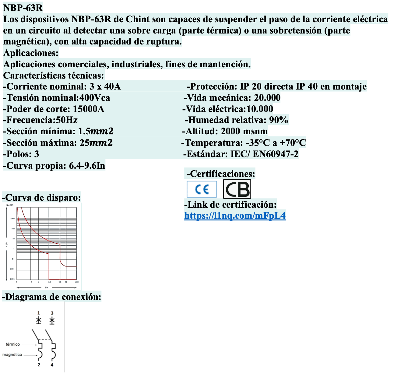 Interruptor Termomagnético CHINT NBP-63R 3P 40 A 15 kA – Código 07030340CH