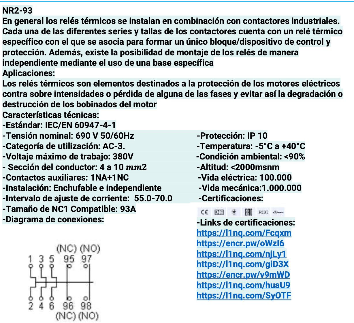 Relé Térmico CHINT NR2-93 55–70A para Contactor NC1 40–95A – Código 05011700CH