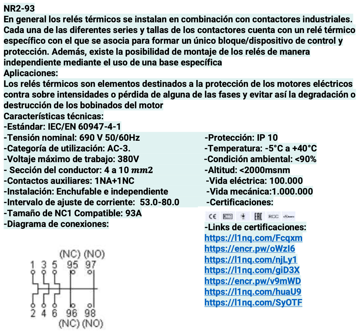 Relé Térmico CHINT NR2-93 63–80A para Contactor NC1 40–95A – Código 05011800CH