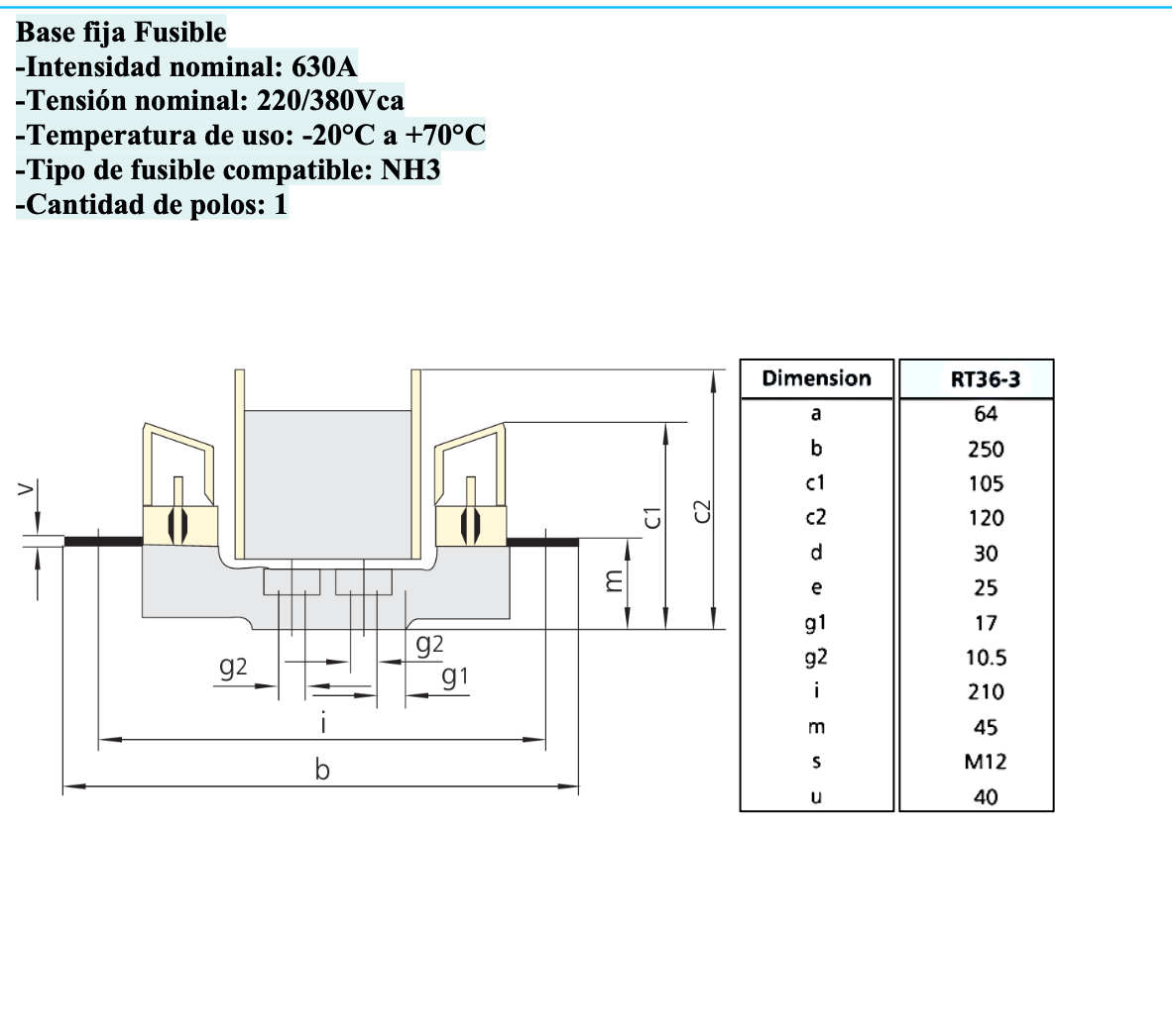 Base Fija CHINT RT36-3-630A para Fusible NH3 1P 630A – Código 19013163CH