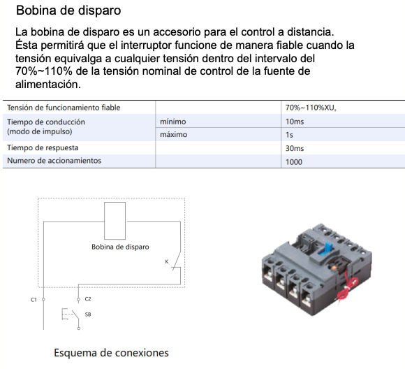 Disparador Shunt CHINT NXM-1000 SHT-M6 A1 R, Montaje Lateral Derecho, 230 V AC – Código 0721220364CH