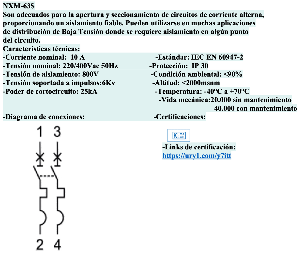 Interruptor Termomagnético MCCB CHINT NXM-63S 2P 10A 25kA 415V Fijo – Código 0721222010CH