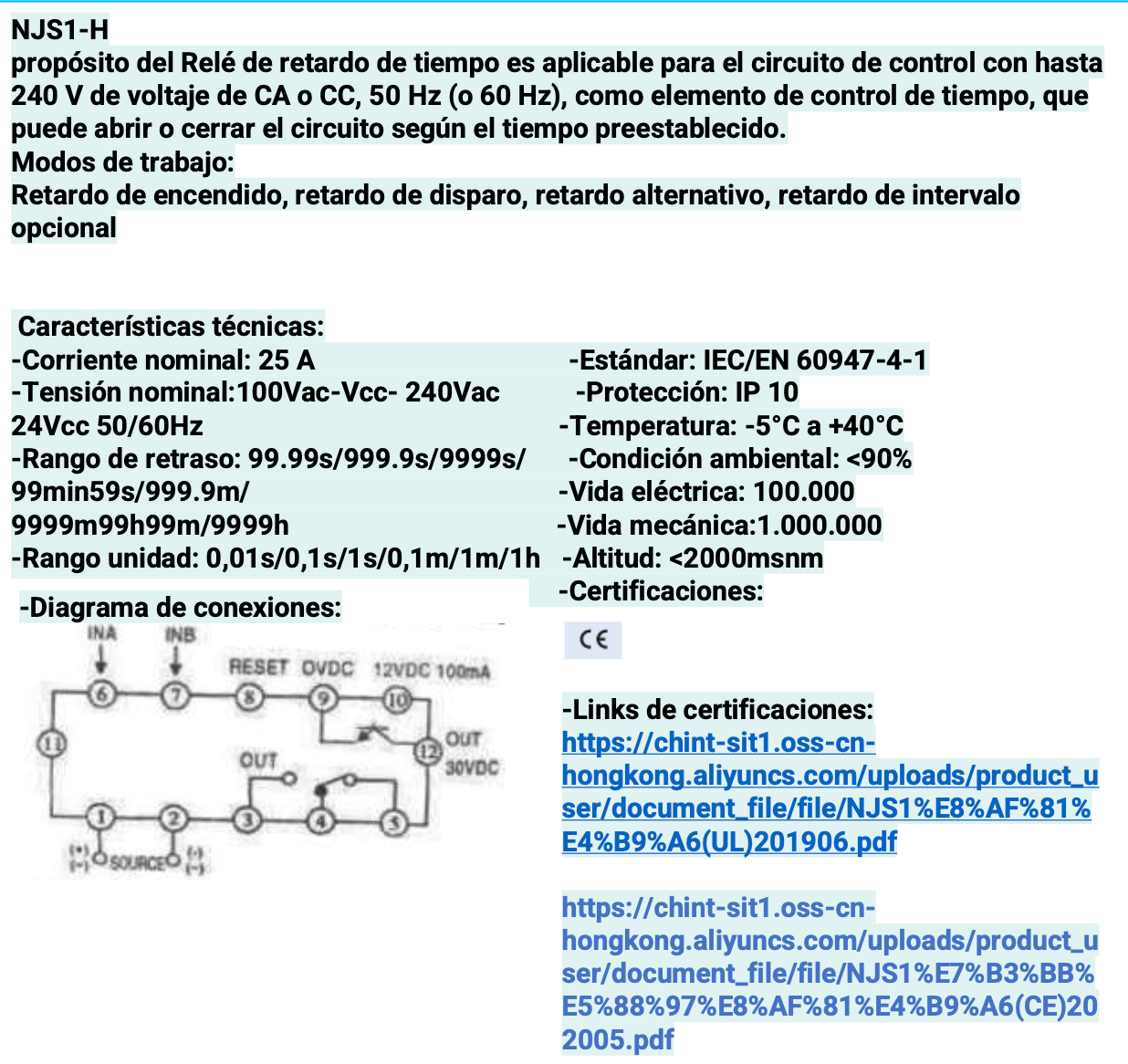 Temporizador Digital CHINT NJS1-H On Delay 220V 99.99s/9999h – Código 05040012CH