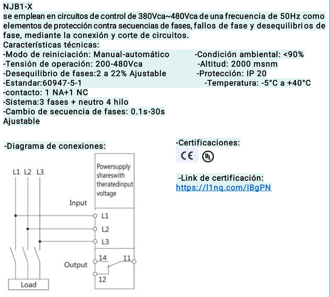 Relé de Secuencia y Falla de Fase CHINT NJB1-X 380V 2-22% – Código 0506036CH
