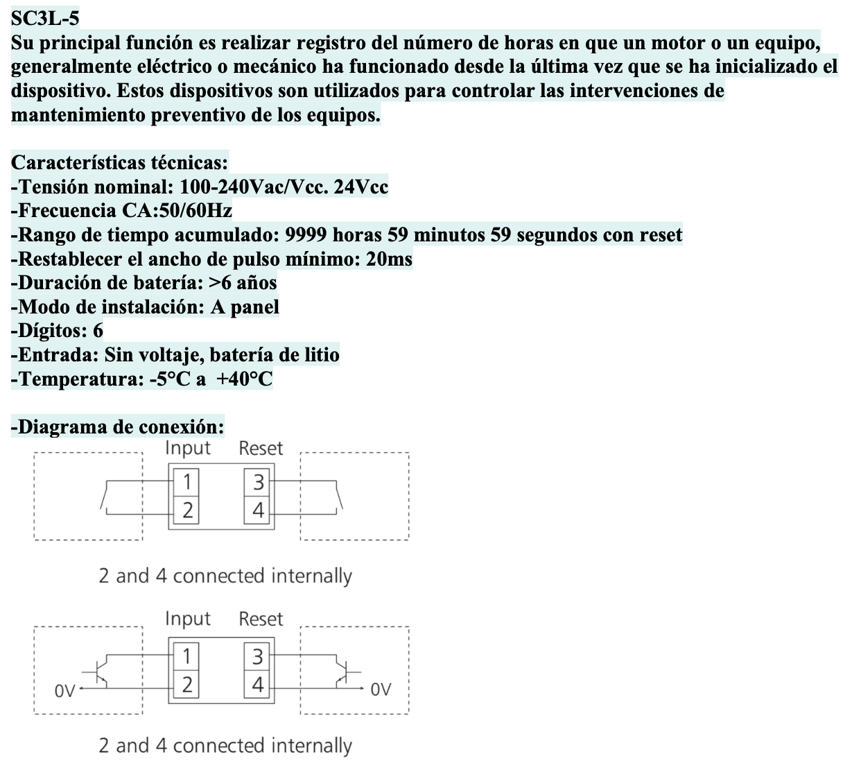 Horómetro Digital CHINT SC3L-5 42x22.5mm 9999h59min59s – Código 271134CH