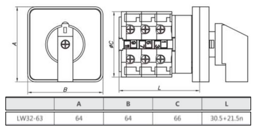 Seccionador Rotativo CHINT LW32-63/C04/2 2P 63A 2 Posiciones (0-1) 65x65mm – Código 170222636CH