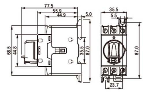 Seccionador a Panel CHINT NF2-32/3DORY 3P 32A 415V AC-23A Manilla Roja/Amarilla – Código 170232032CH