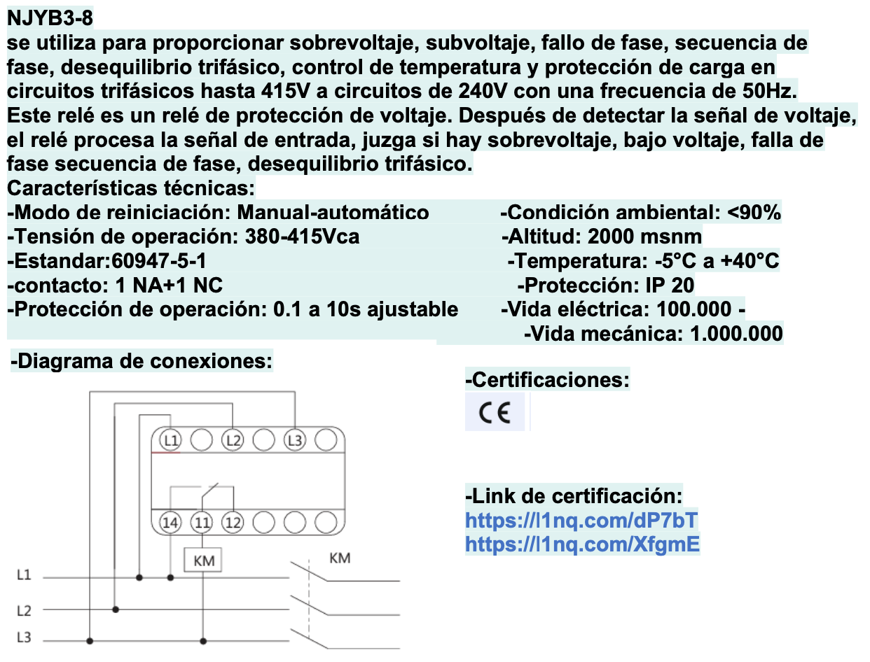 Relé de Asimetría CHINT NJYB3-8 380V – Código 0506032CH
