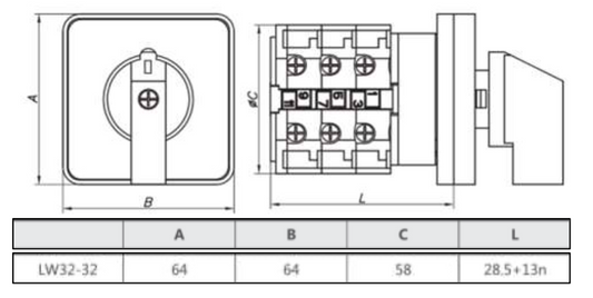 Seccionador Rotativo CHINT LW32-32/C08/4 – 4 Polos, 32A AC-1, 2 Posiciones (0-1) – Código 170242326CH