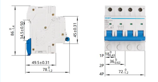 Interruptor DC CHINT NB1-63DC 2P 32A 1000VDC Curva C – 6kA – Código 07032432CH