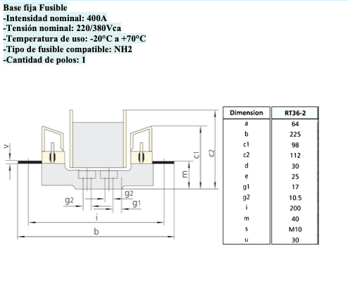 Base fija portafusible CHINT NH2 400A – Código 19012140CH RT36-2-400A