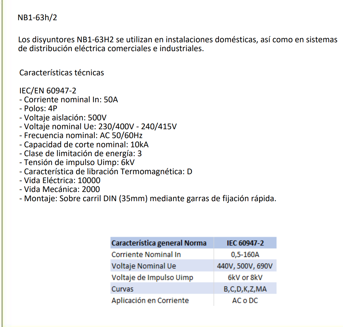 Interruptor Industrial CHINT NB1-63H/2 4P 50A 10kA Curva D – Código 07037450CH