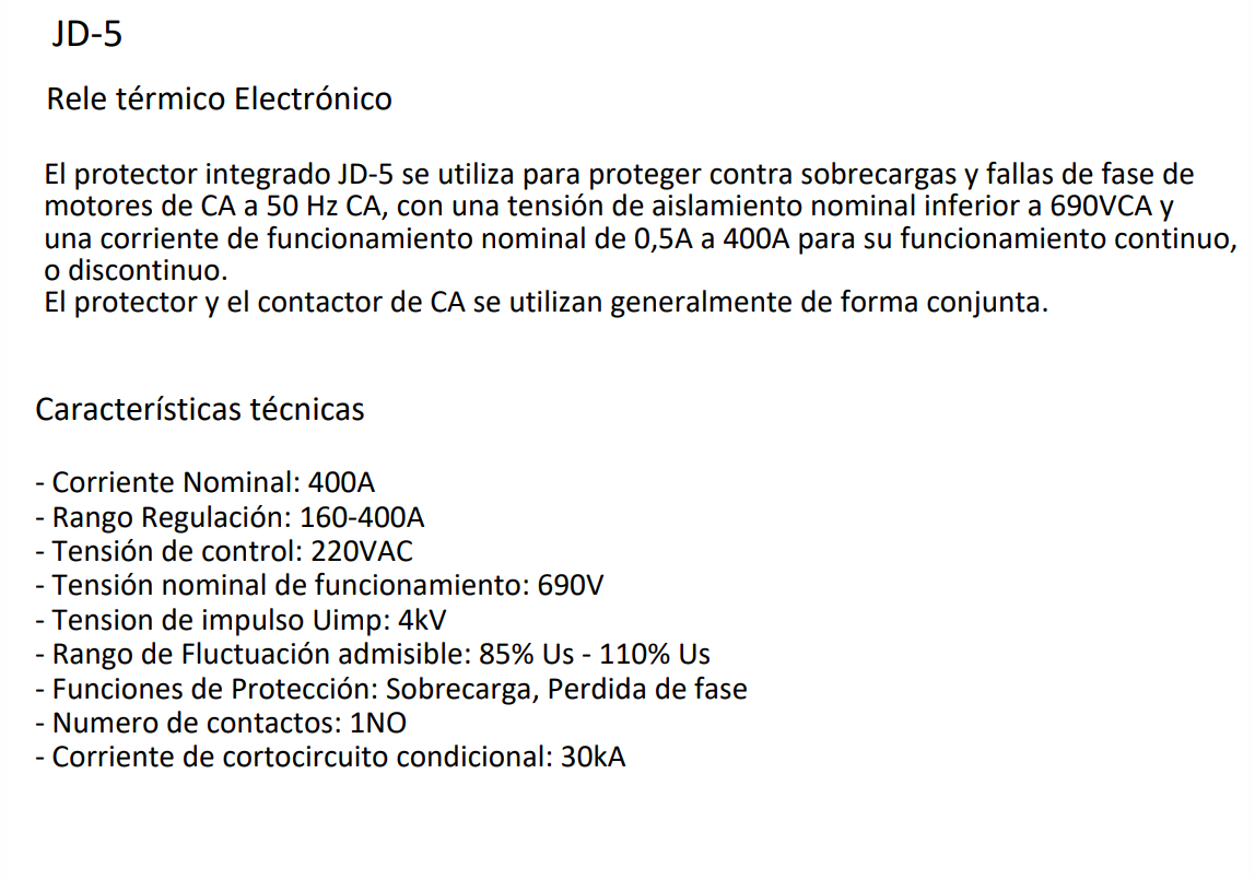 Protección Electrónica de Motor CHINT JD-5 160A–400A AC220V – Código 0506040CH