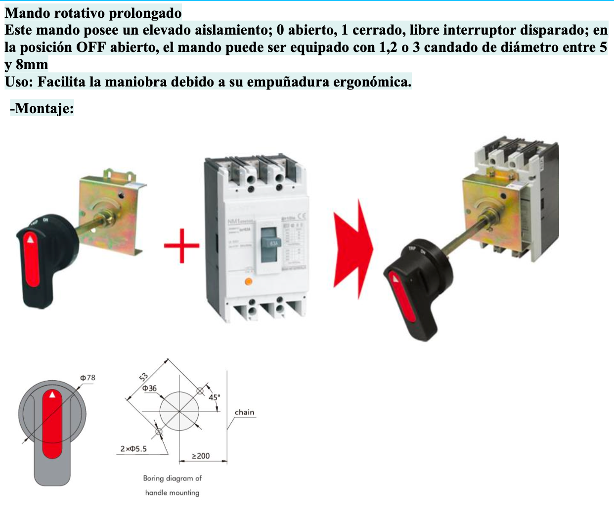 Mando Rotativo Prolongado CHINT para NM1-125 3P – Código 072103212CH