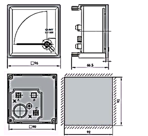 Amperímetro Analógico CHINT NP96-A 5A para Transformador de Corriente 96×96 mm – Código 27021005CH