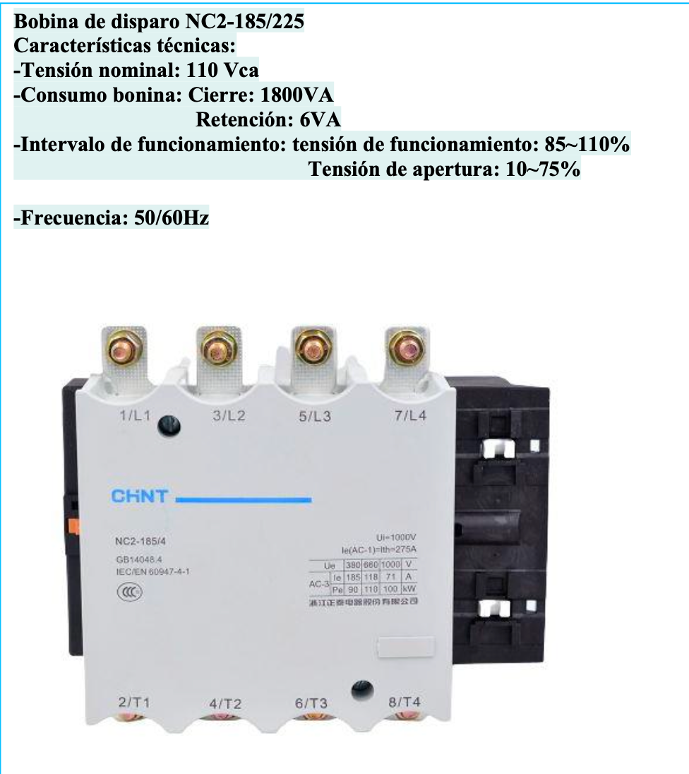 Bobina CHINT NC2-FG-110V para Contactor NC2-185/225 110 V AC – Código 030884225CH