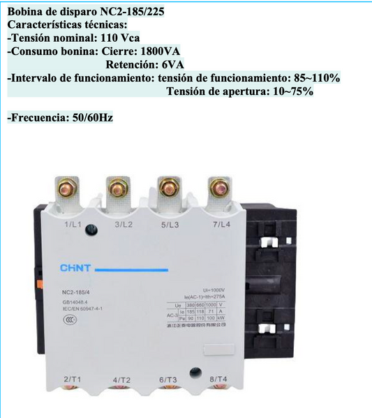 Bobina CHINT NC2-FG-110V para Contactor NC2-185/225 110 V AC – Código 030884225CH