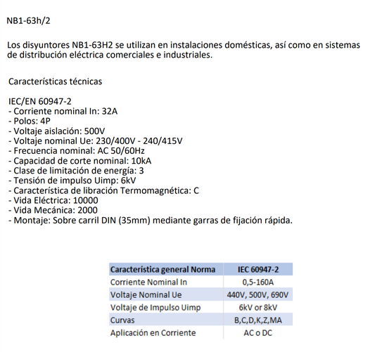 Interruptor Termomagnético Industrial CHINT NB1-63H/2 4P 32A 10kA Curva C – Código 07036432CH
