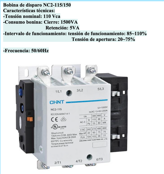 Bobina CHINT FF-110 110 V AC para Contactores NC2-115 / NC2-150 – Código 030884150CH