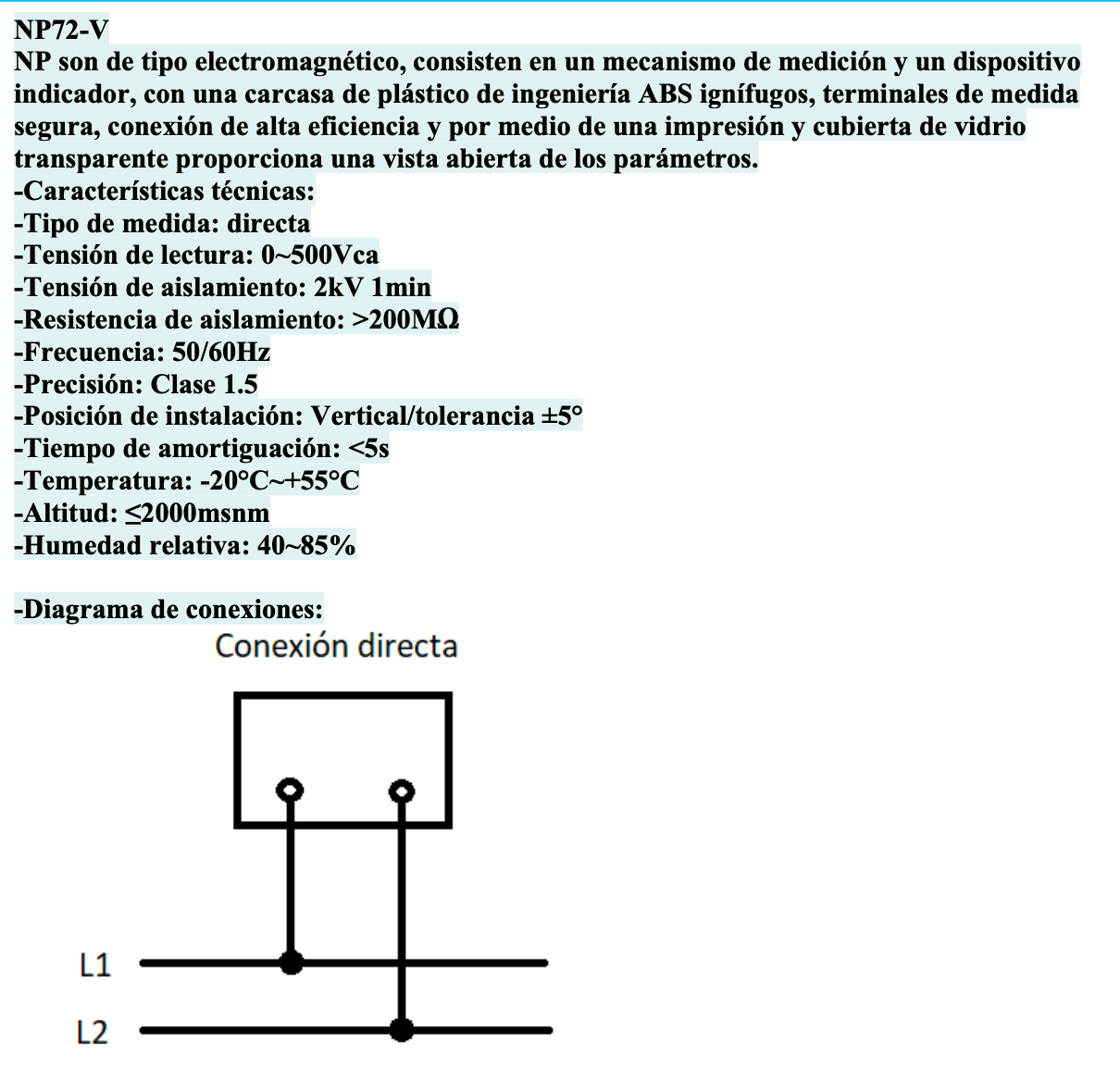 Voltímetro Analógico CHINT NP72-V-500V 0–500 Vac 50 Hz 72×72 mm – Código 27012500CH
