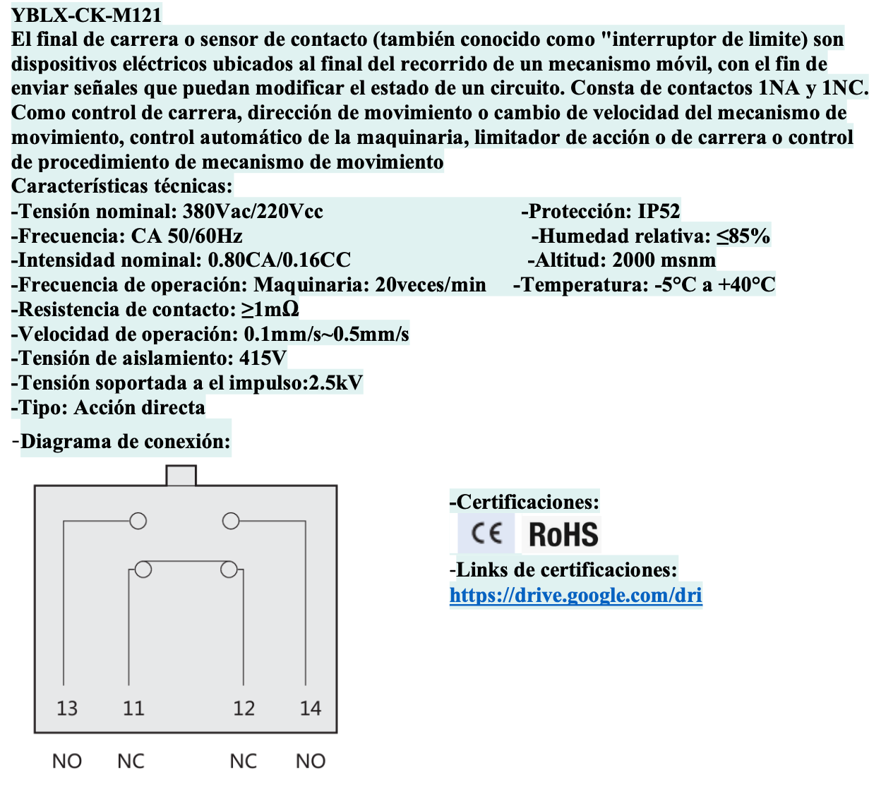 Final de Carrera CHINT YBLX-CK-M121 Palanca Angular con Roldana 1NA+1NC – Código 57044711CH