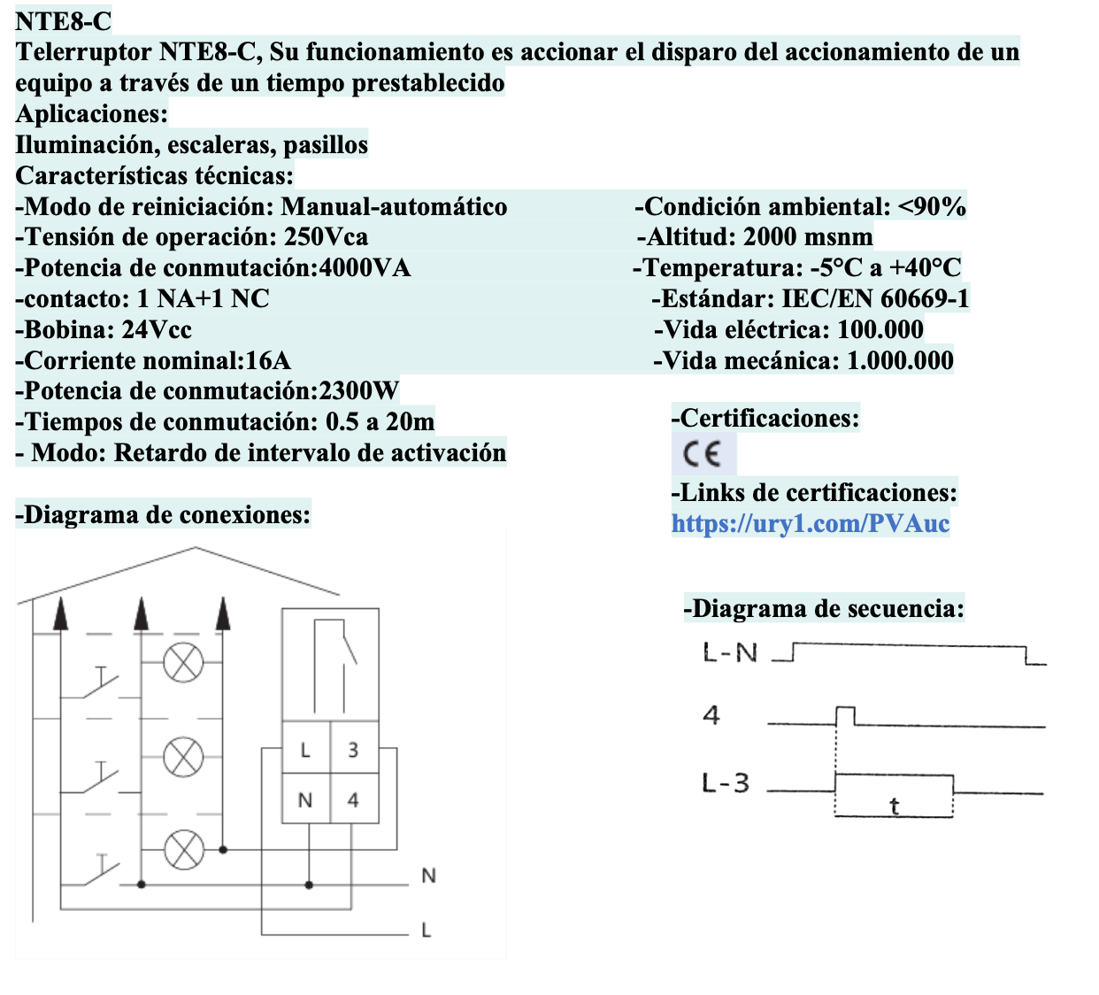 Telerruptor Temporizado CHINT NTE8-C 110–220 V AC 0.5–20 min 16 A – Código 05047013CH