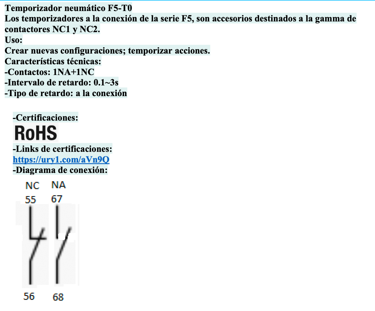 Temporizador Neumático CHINT F5-T0 On-Delay 0,1–3 s 1NA+1NC – Código 05030003CH