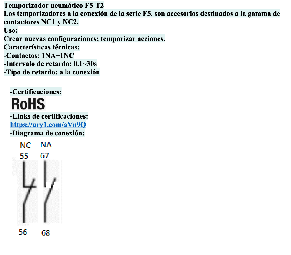 Temporizador Neumático CHINT F5-T2 On-Delay 0,1–30 s 1NA+1NC – Código 05030030CH