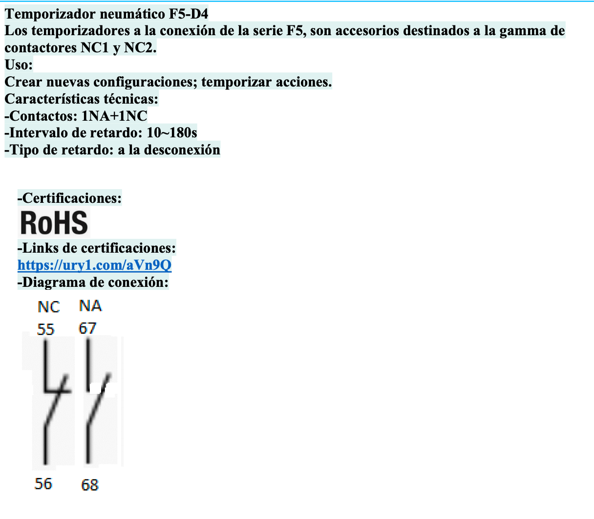 Temporizador Neumático CHINT F5-D4 Off-Delay 10–180 s 1NA+1NC – Código 05031180CH