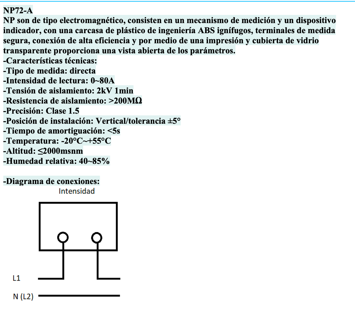 Amperímetro AC Indirecto CHINT NP72-A 80 A 72×72 mm Clase 1.5 – Código 27010075CH