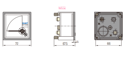 Amperímetro AC Directo CHINT NP72-A 5 A 72×72 mm Clase 1.5 – Código 27010005CH