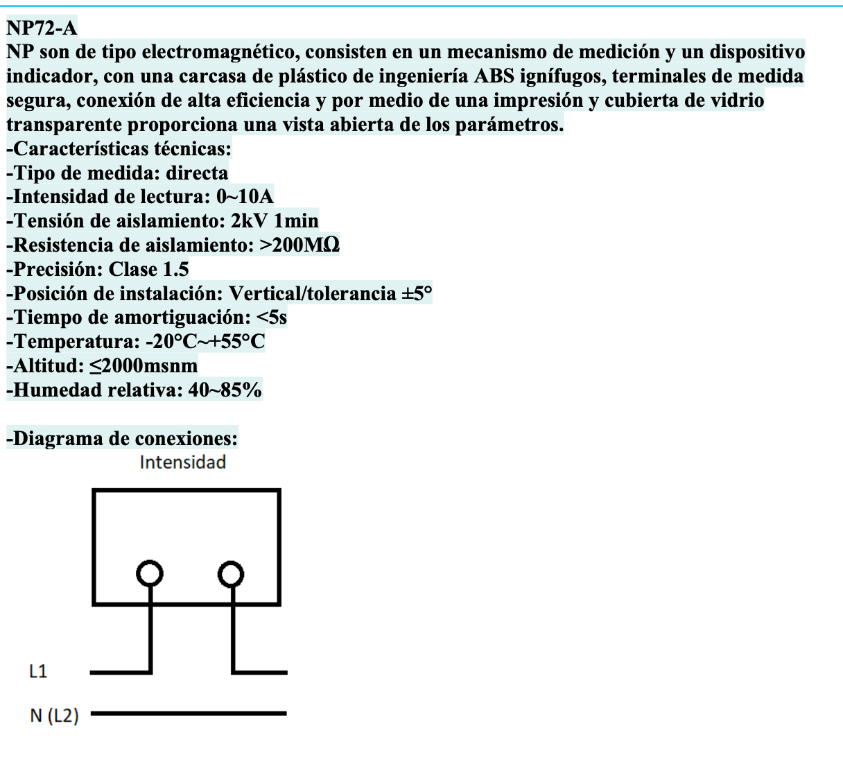 Amperímetro AC Indirecto CHINT NP72-A 10 A 72×72 mm Clase 1.5 – Código 27010010CH
