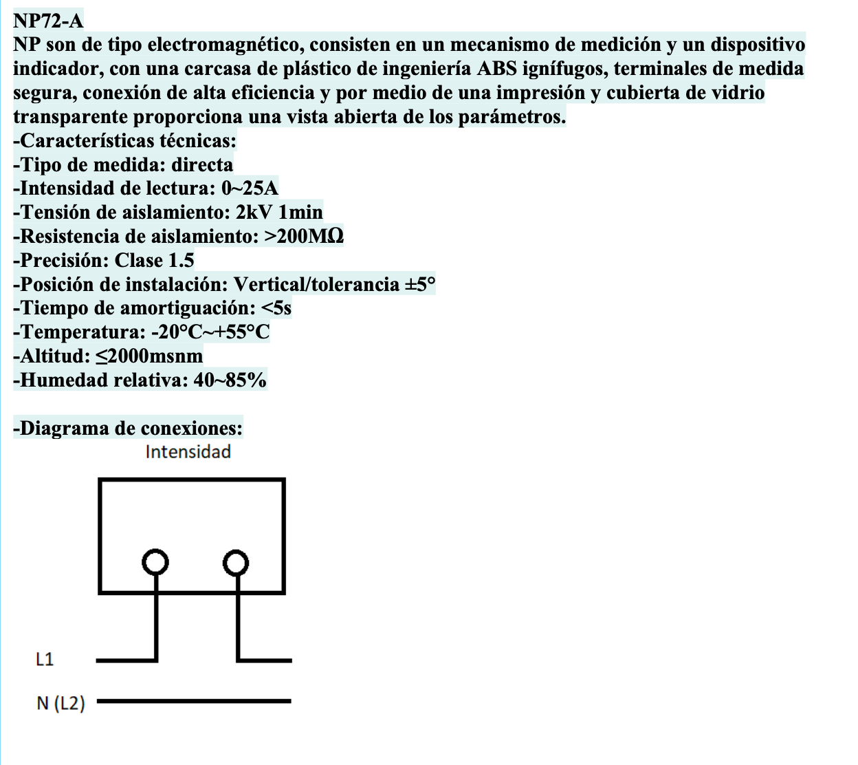 Amperímetro AC Indirecto CHINT NP72-A 25 A 72×72 mm Clase 1.5 – Código 27010025CH