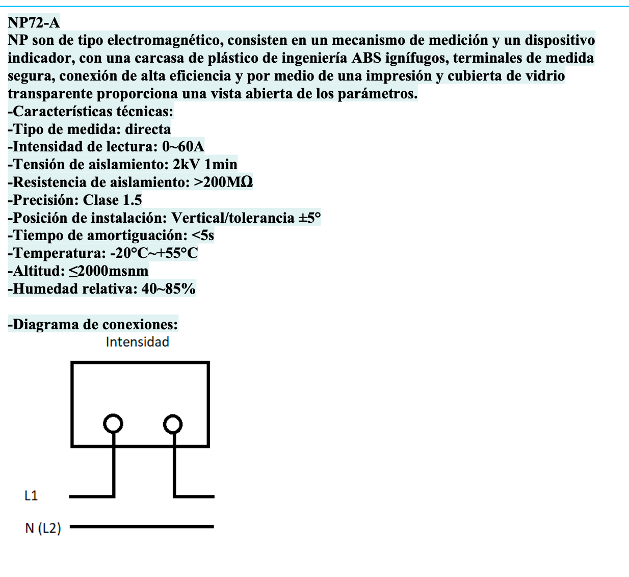 Amperímetro AC Indirecto CHINT NP72-A 60 A 72×72 mm Clase 1.5 – Código 27010060CH