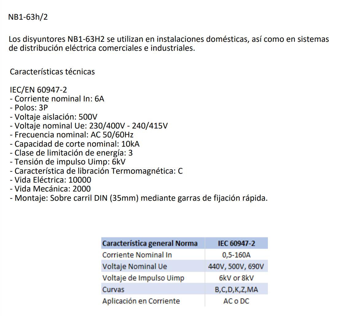 Interruptor Termomagnético CHINT NB1-63H/2 3P 6 A 10 kA Curva C – Código 07036306CH