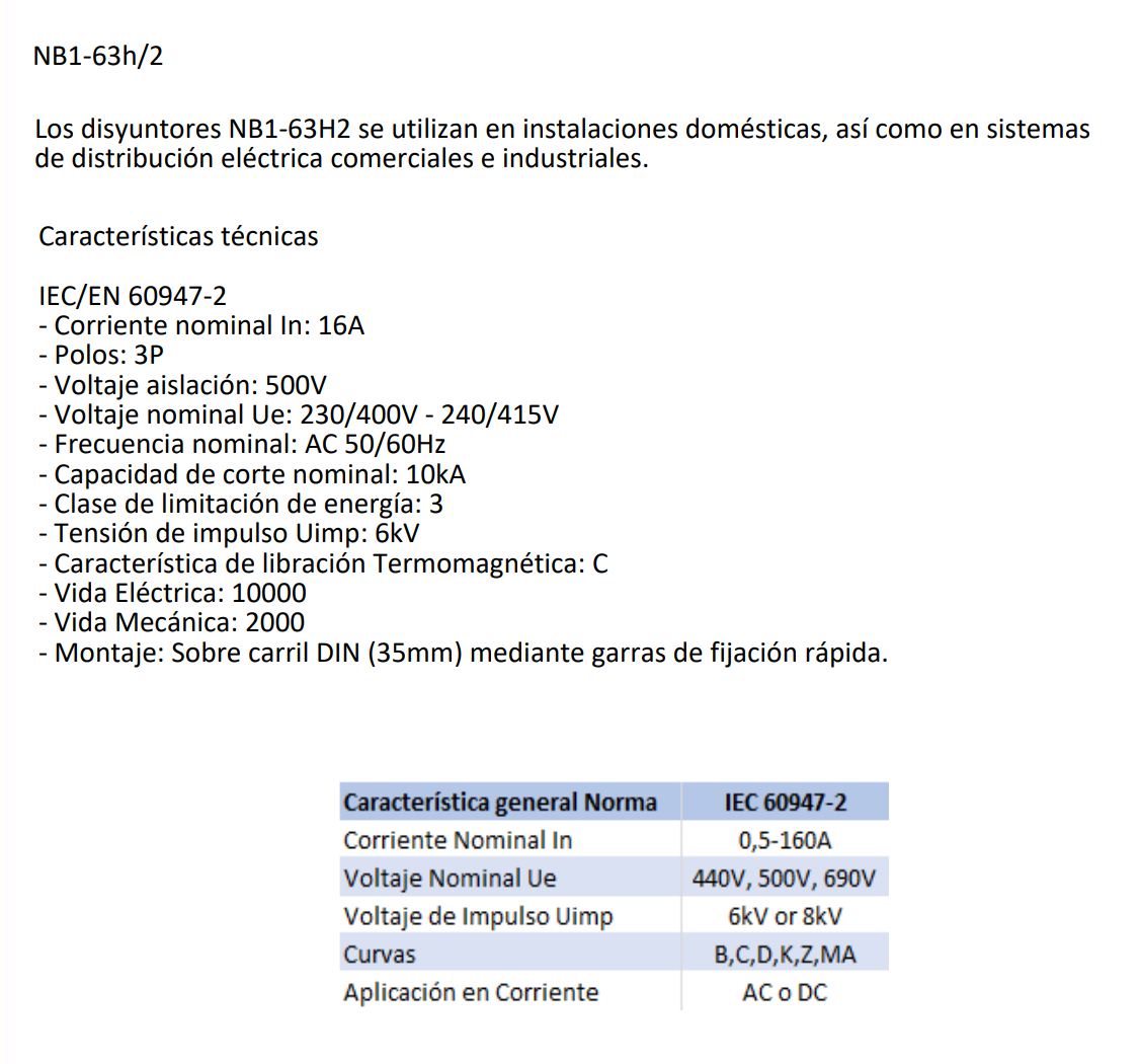 Interruptor Termomagnético CHINT NB1-63H/2 3P 16 A 10 kA Curva C – Código 07036316CH