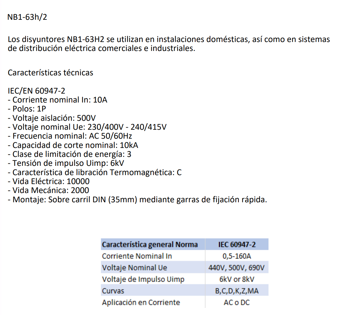 Interruptor Industrial CHINT NB1-63H/2 1P 10A 10kA Curva C – Código 07036110CH