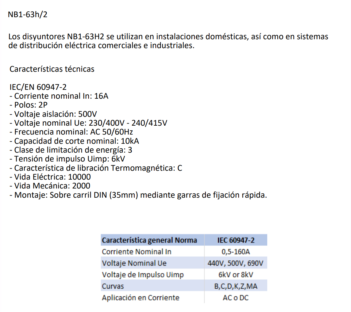 Interruptor Industrial CHINT NB1-63H/2 2P 16A 10kA Curva C – Código 07036216CH