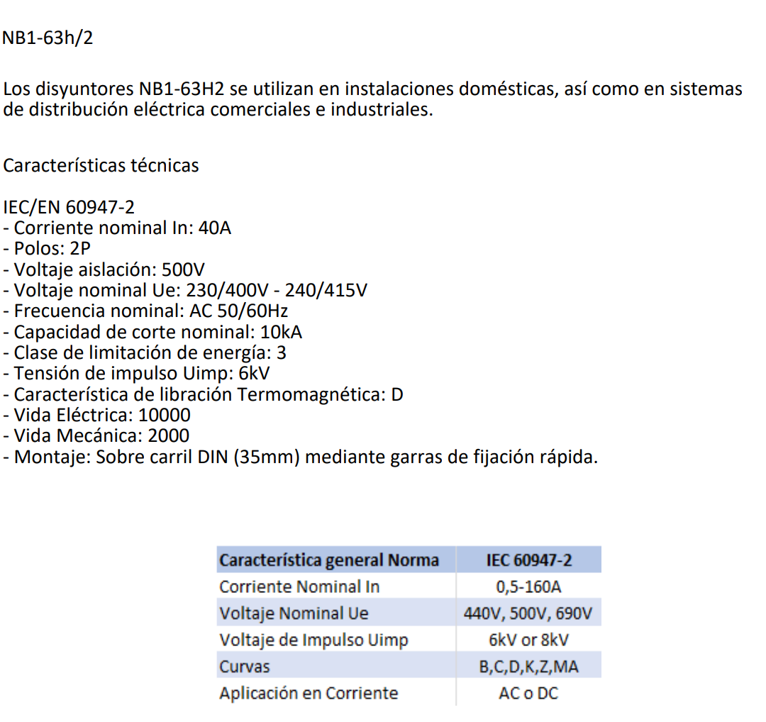 Interruptor Industrial CHINT NB1-63H/2 2P 40A 10kA Curva D – Código 07037240CH