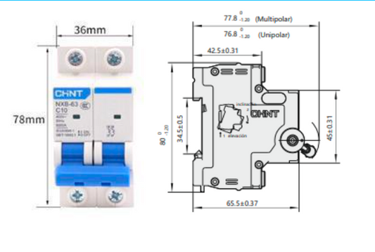 Interruptor Termomagnético CHINT NXB-63H 2P 20A 10kA Curva D – Código 07033220CH
