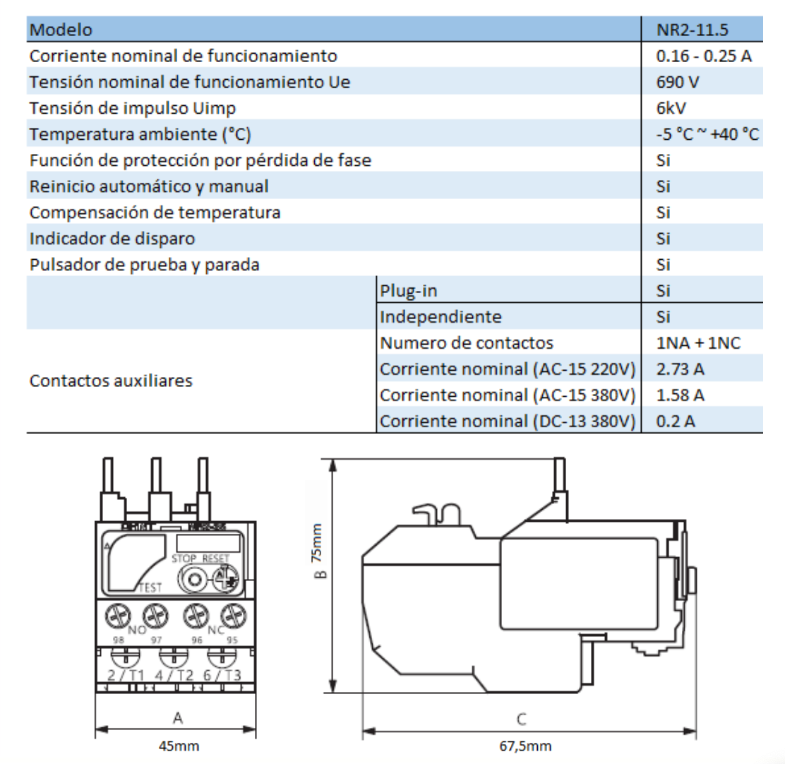 Relé Térmico CHINT NR2-11.5 0,16–0,25A para Contactor NC6 – Código 050100025CH