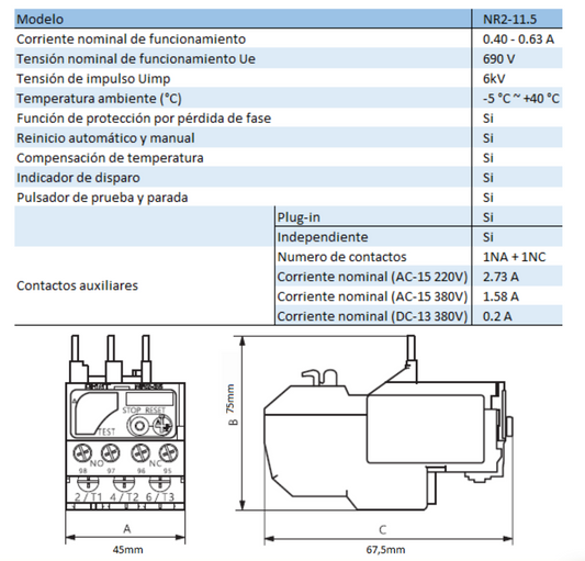 Relé Térmico CHINT NR2-11.5 0,4–0,63A para Contactor NC6 – Código 050100063CH