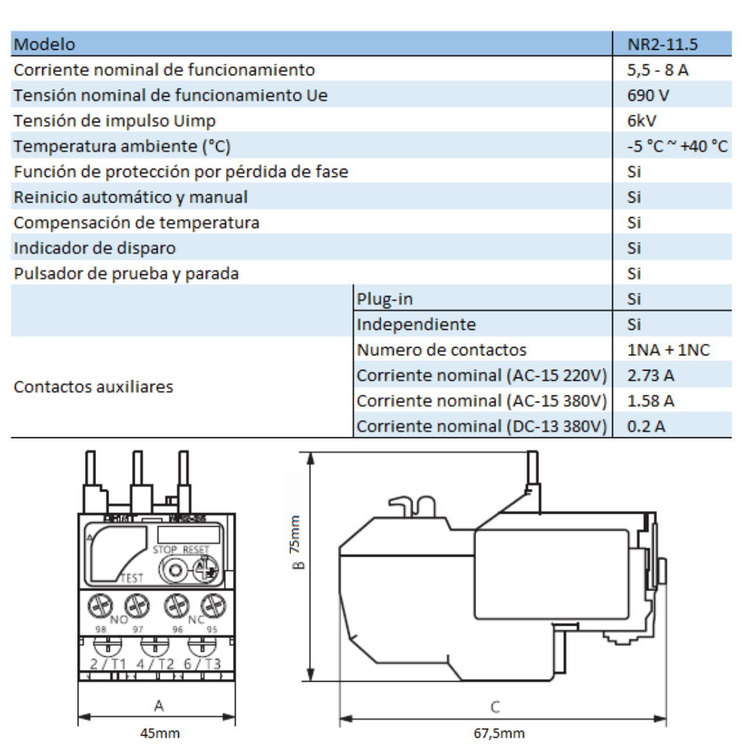 Relé Térmico CHINT NR2-11.5 5,5–8A para Contactor NC6 – Código 050100800CH
