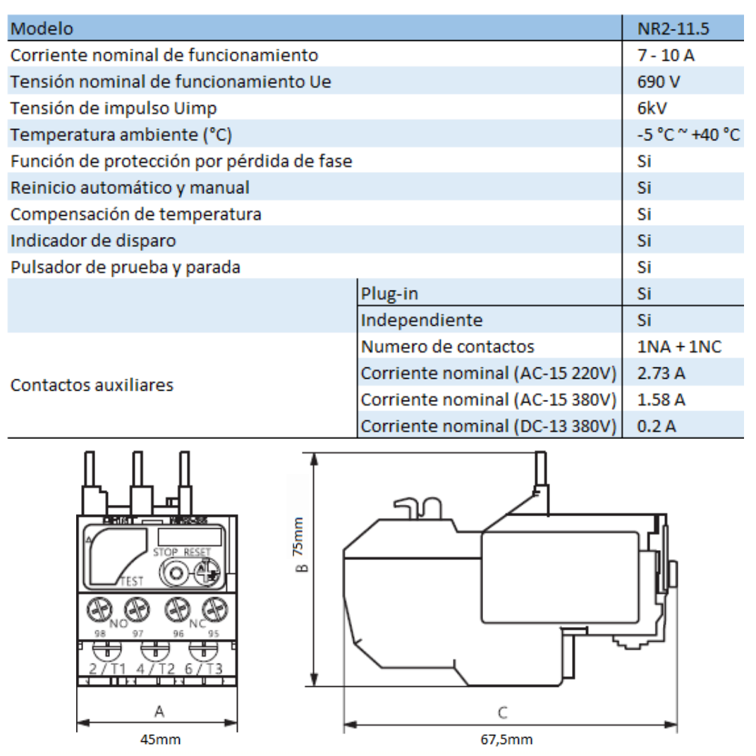 Relé Térmico CHINT NR2-11.5 7–10A para Contactor NC6 – Código 050101000CH