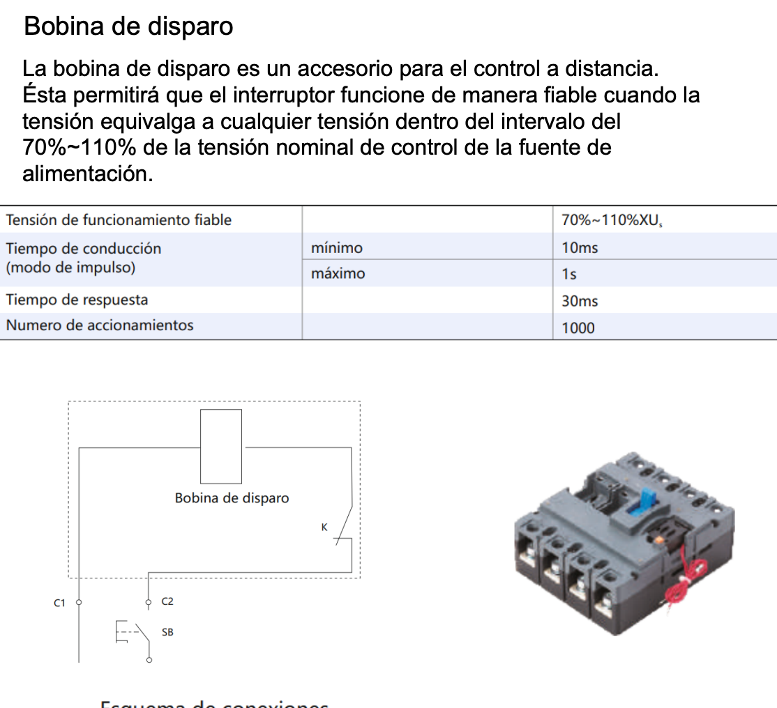 Bobina de Disparo (Shunt Release) CHINT SHT-M3 A1 AC230V Lateral Derecho para NXM/NXMLE-320(250) 4P – Código 072120334CH