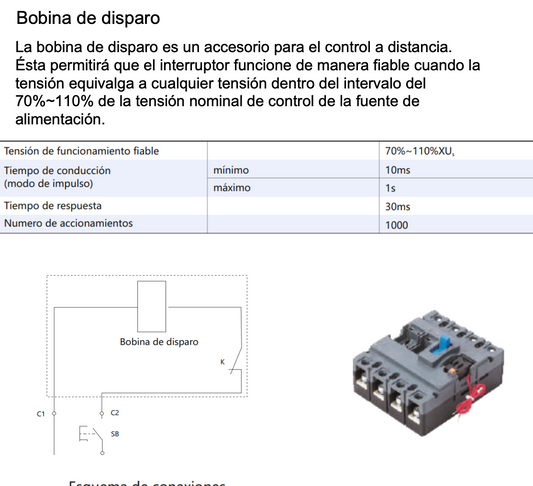 Bobina de Disparo (Shunt Release) CHINT SHT-M3 A1 AC230V Lateral Derecho para NXM/NXMLE-320(250) 4P – Código 072120334CH
